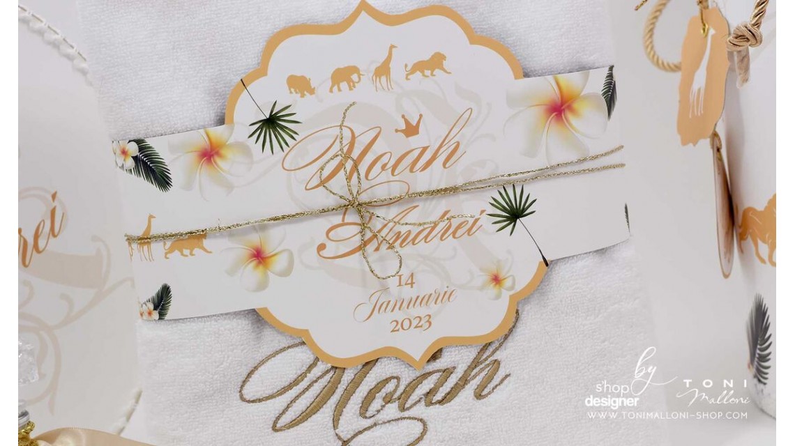 Trusou de botez cu broderie personalizata pentru baieti, Gold Jungle 13